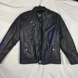 Urban Republic black faux leather moto jacket‎ size 10/12 kids zippers pockets